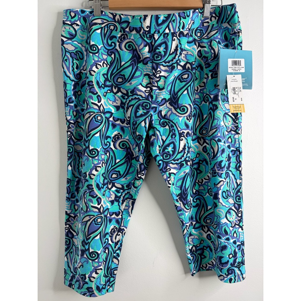Coolibar Womens XL Summer Capris Blue Vintage Paisley UPF 50+ Sun Protection NEW